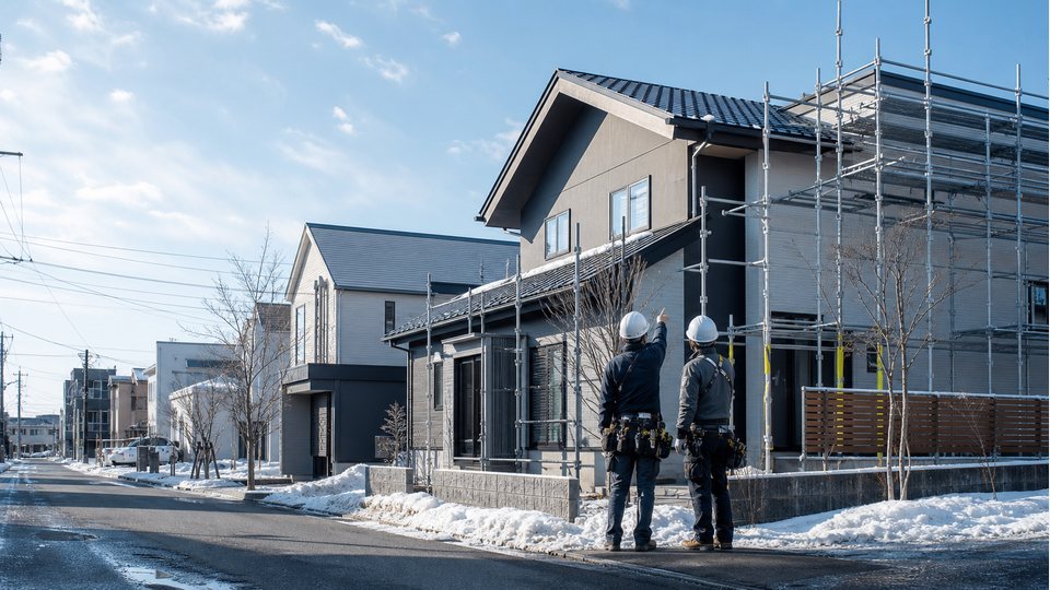 札幌近郊の足場を組んだ住宅